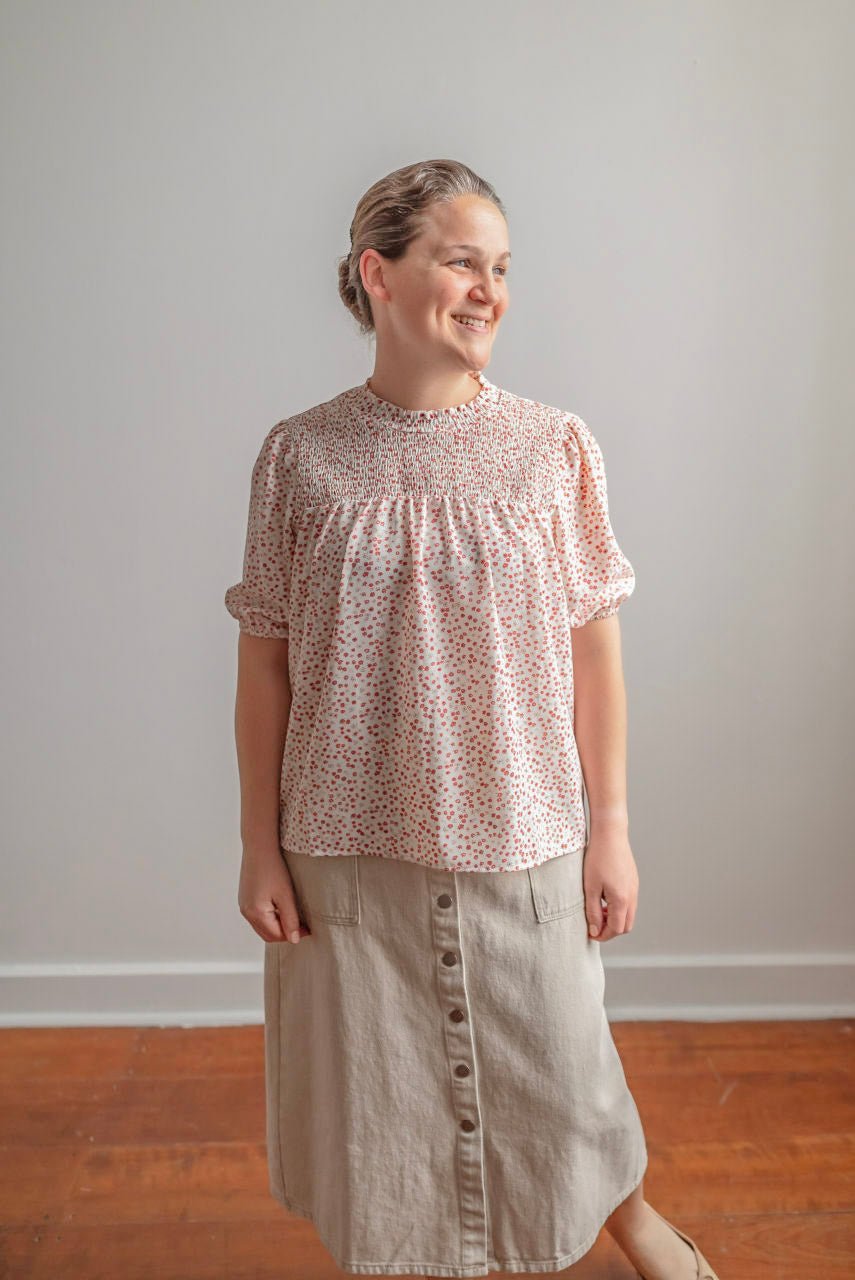 Allison Floral Smocked Top in Strawberry Pink - FINAL SALE