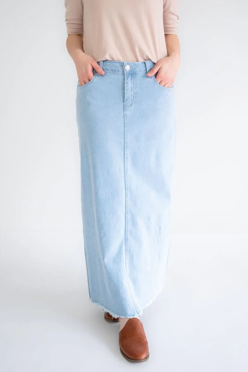Amira Denim Maxi Skirt in Light Wash - FINAL SALE - Amira Denim Maxi Skirt in Light Wash - FINAL SALE - S - Salt and Honey