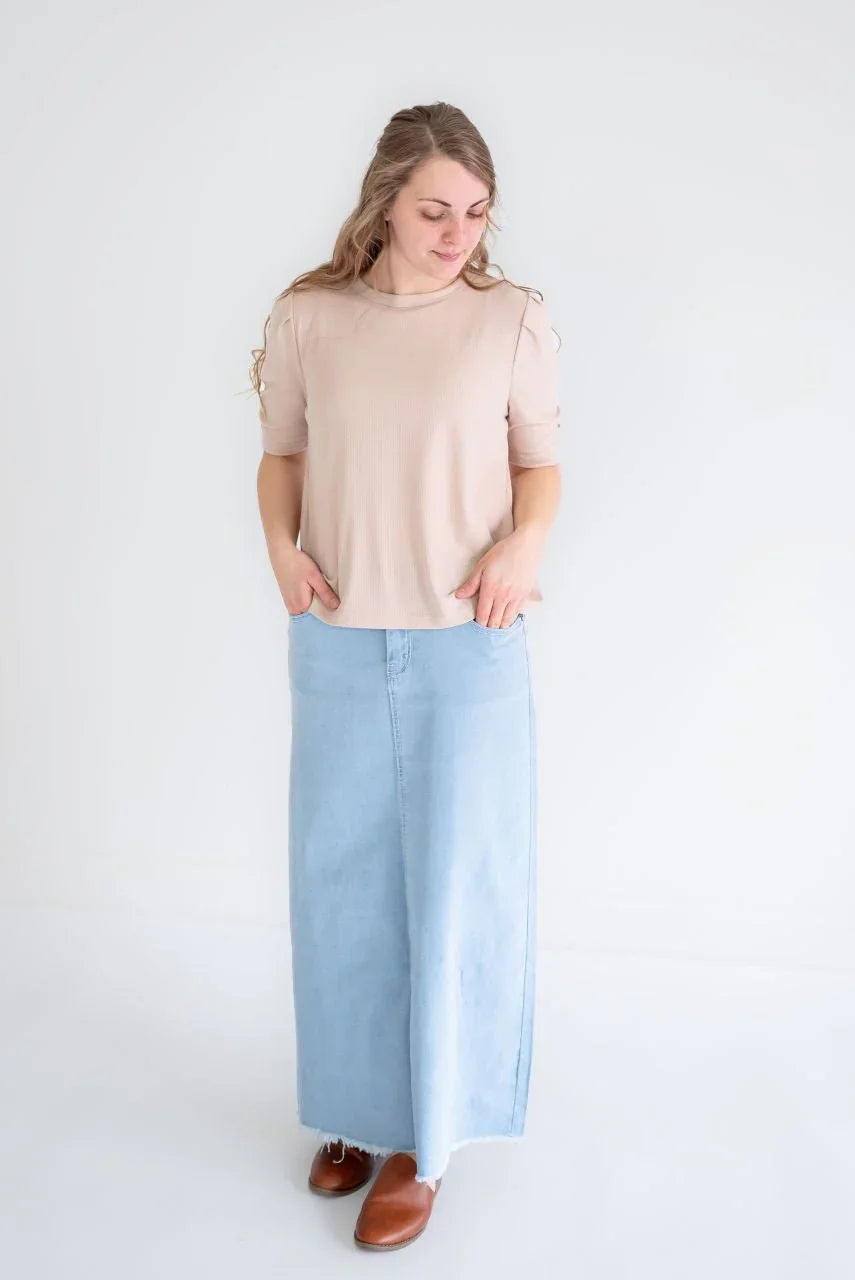 Amira Denim Maxi Skirt in Light Wash - FINAL SALE - Amira Denim Maxi Skirt in Light Wash - FINAL SALE - S - Salt and Honey