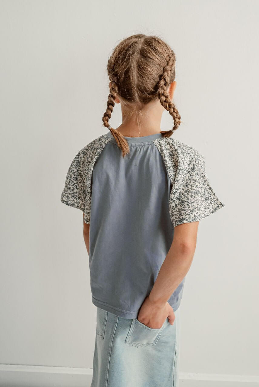 Aria Girls Flutter Sleeve Top in Dusty Blue - FINAL SALE