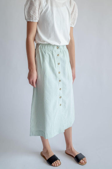 Ashley Button-Up Striped Midi Skirt in Mint - FINAL SALE - Ashley Button-Up Striped Midi Skirt in Mint - FINAL SALE - undefined - Salt and Honey