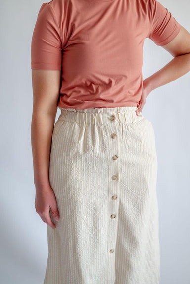 Ashley Button-Up Striped Midi Skirt in Natural - FINAL SALE - Ashley Button-Up Striped Midi Skirt in Natural - FINAL SALE - undefined - Salt and Honey
