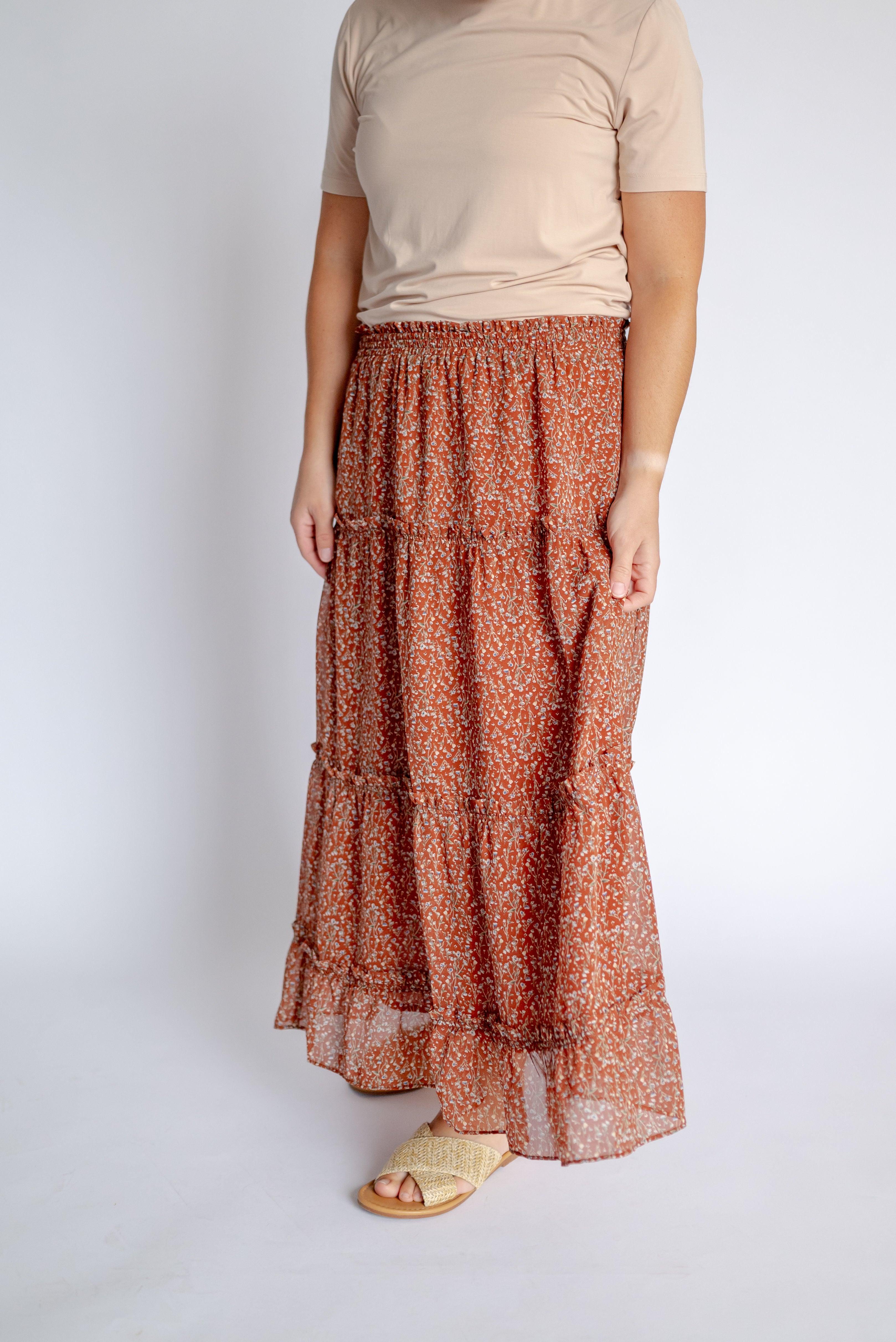Atlee Ditsy Floral Skirt in Rust - Atlee Ditsy Floral Skirt in Rust - undefined - Salt and Honey