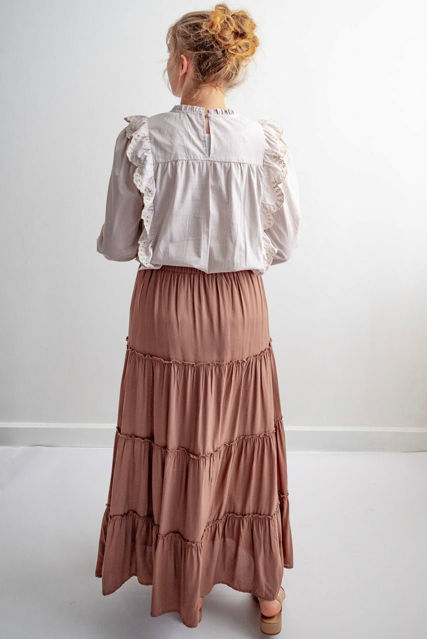 Audrey Maxi Tiered Skirt in Caramel Mocha