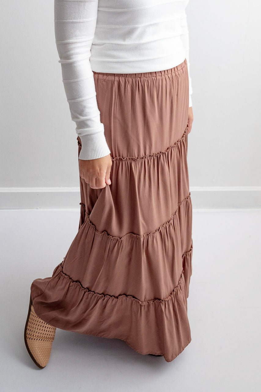 Audrey Maxi Tiered Skirt in Caramel Mocha