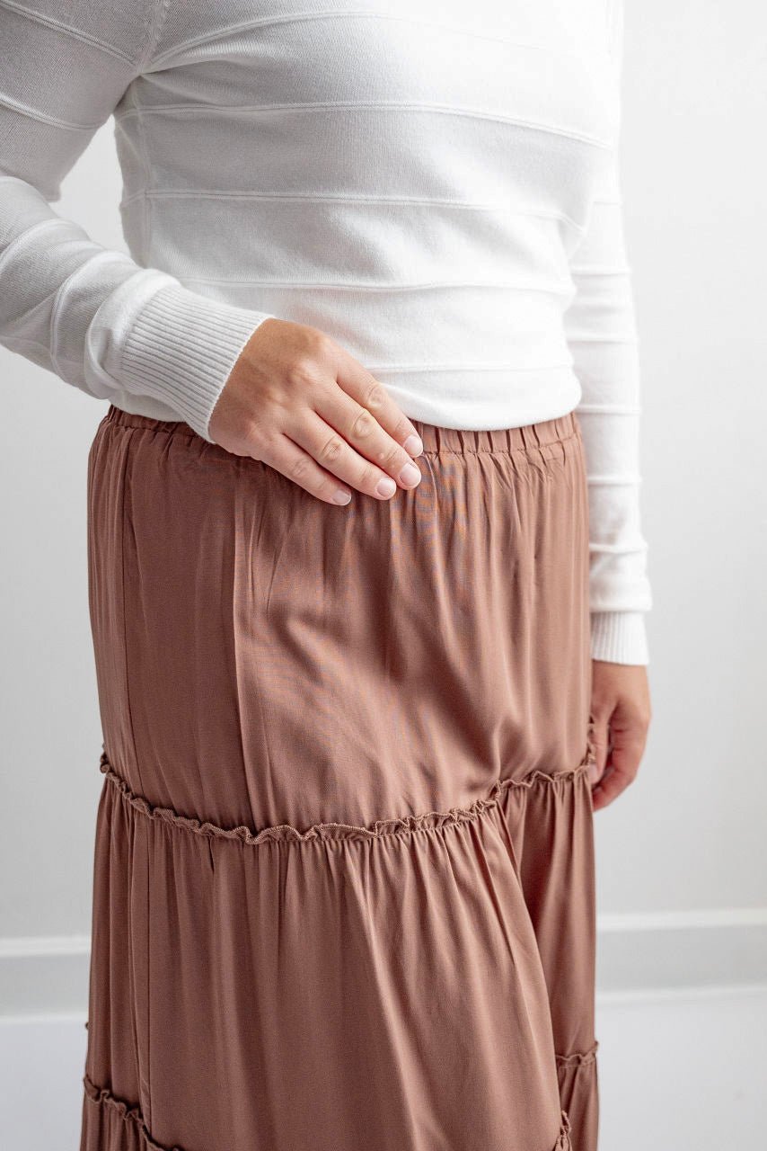 Audrey Maxi Tiered Skirt in Caramel Mocha