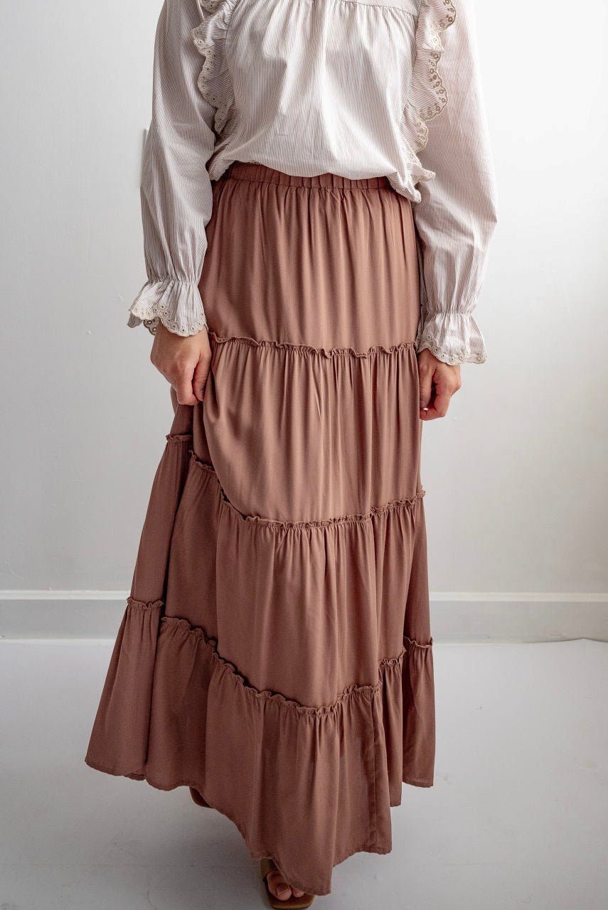 Audrey Maxi Tiered Skirt in Caramel Mocha