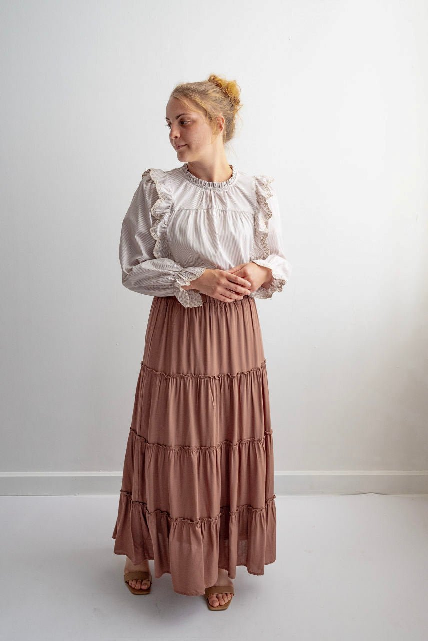 Audrey Maxi Tiered Skirt in Caramel Mocha