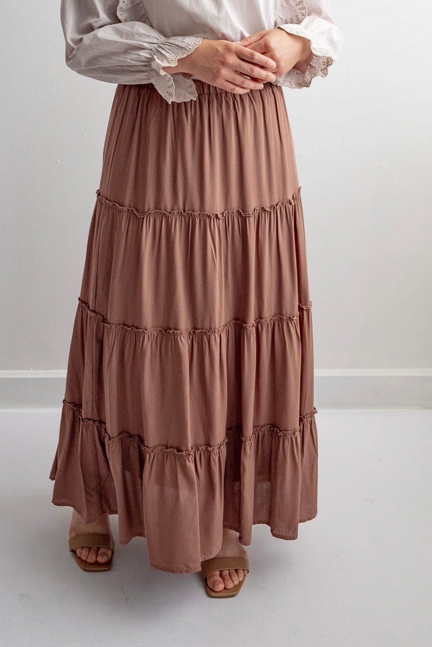 Audrey Maxi Tiered Skirt in Caramel Mocha