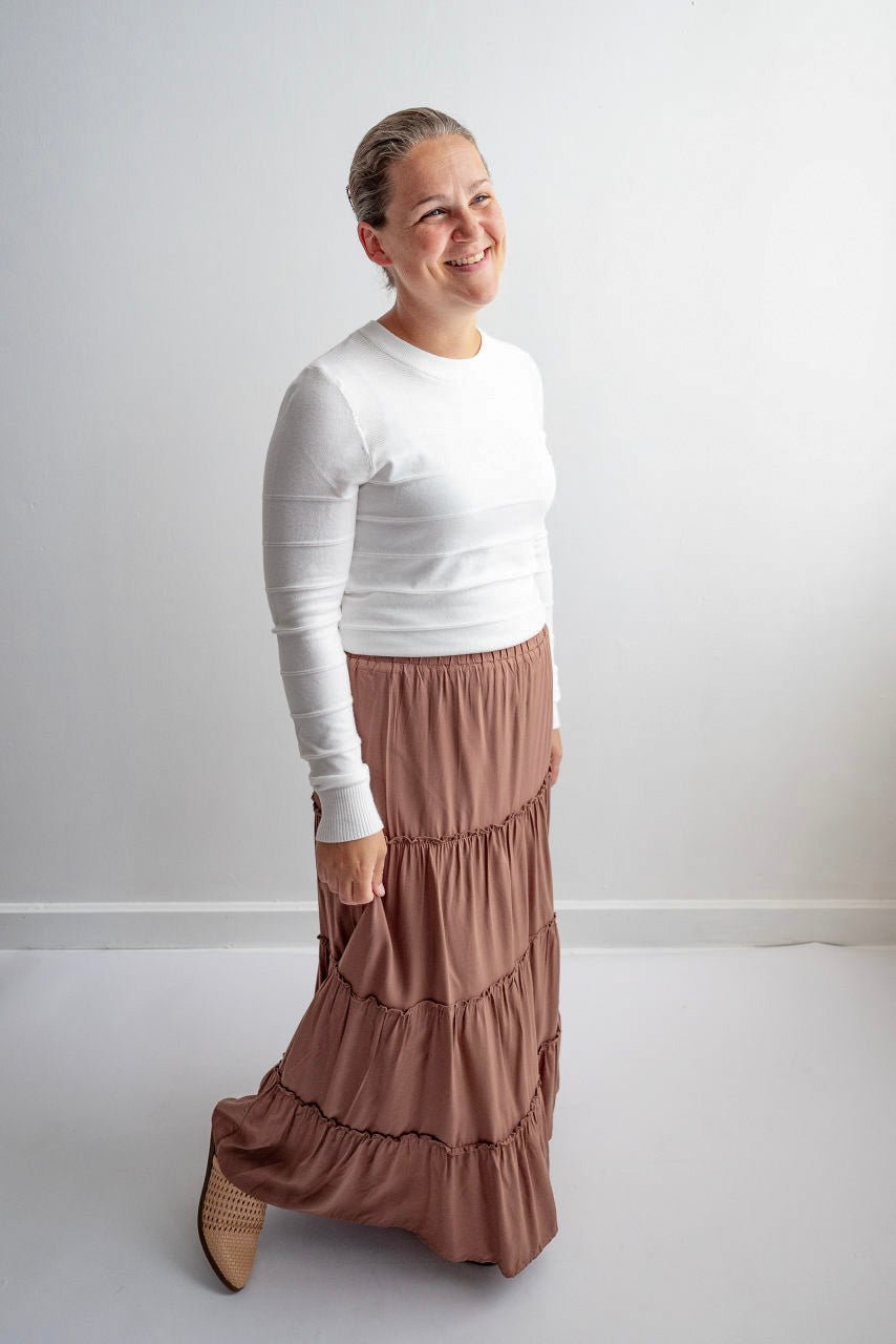 Audrey Maxi Tiered Skirt in Caramel Mocha