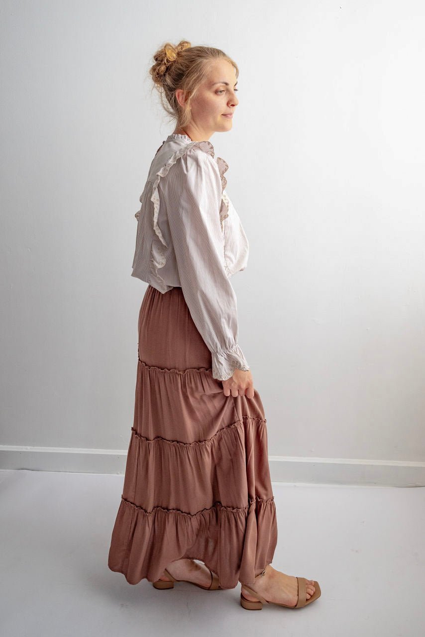 Audrey Maxi Tiered Skirt in Caramel Mocha