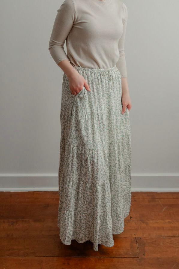 Aylin Floral Tiered Maxi Skirt in Sage - Aylin Floral Tiered Maxi Skirt in Sage - S - Salt and Honey