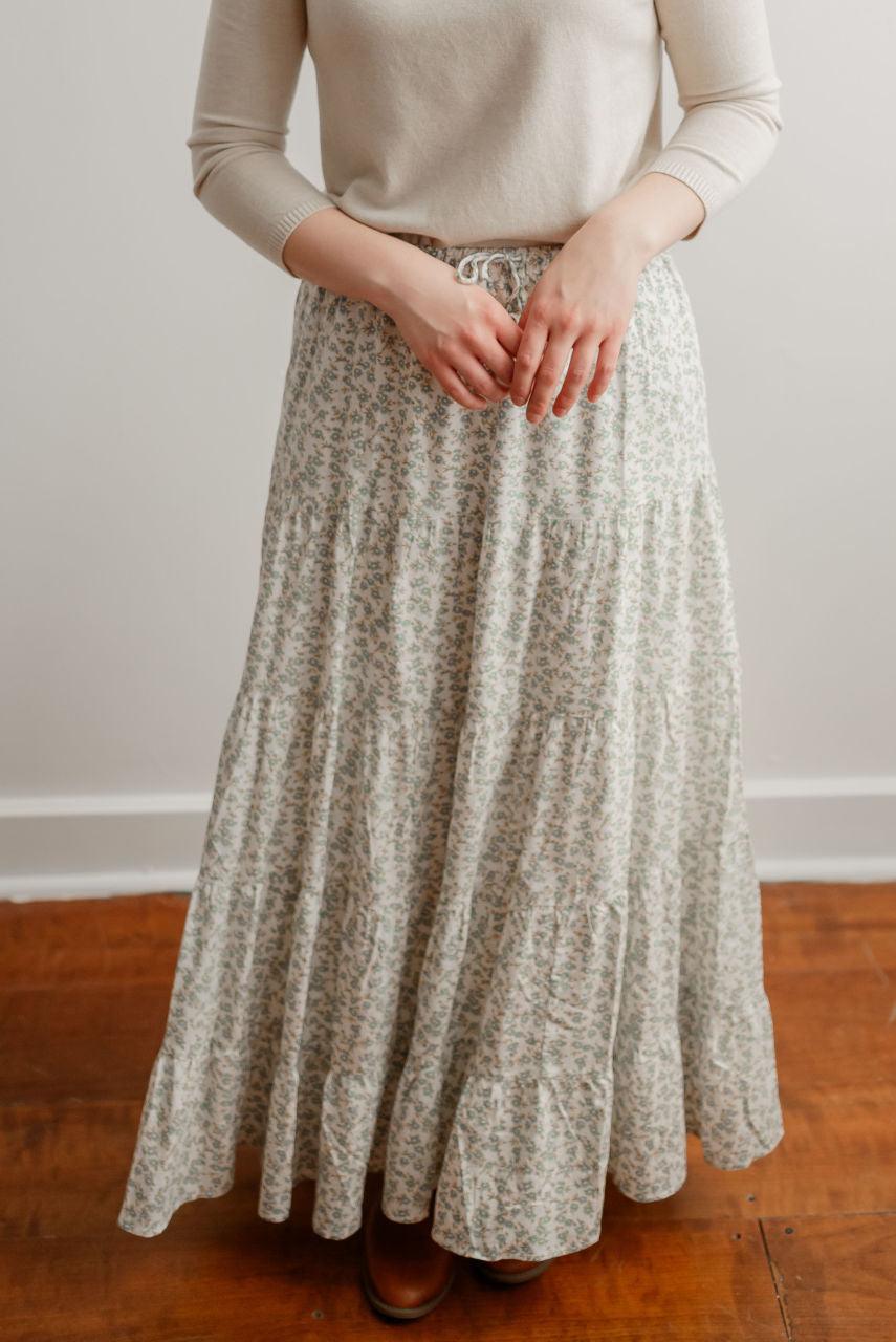 Aylin Floral Tiered Maxi Skirt in Sage - Aylin Floral Tiered Maxi Skirt in Sage - S - Salt and Honey
