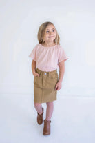 Blaire Girls Denim Skirt in Khaki - Blaire Girls Denim Skirt in Khaki - 4 - Salt and Honey
