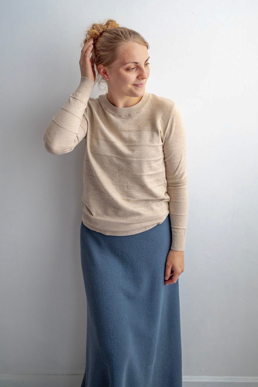 Camille Pintucked Sweater in Oatmeal