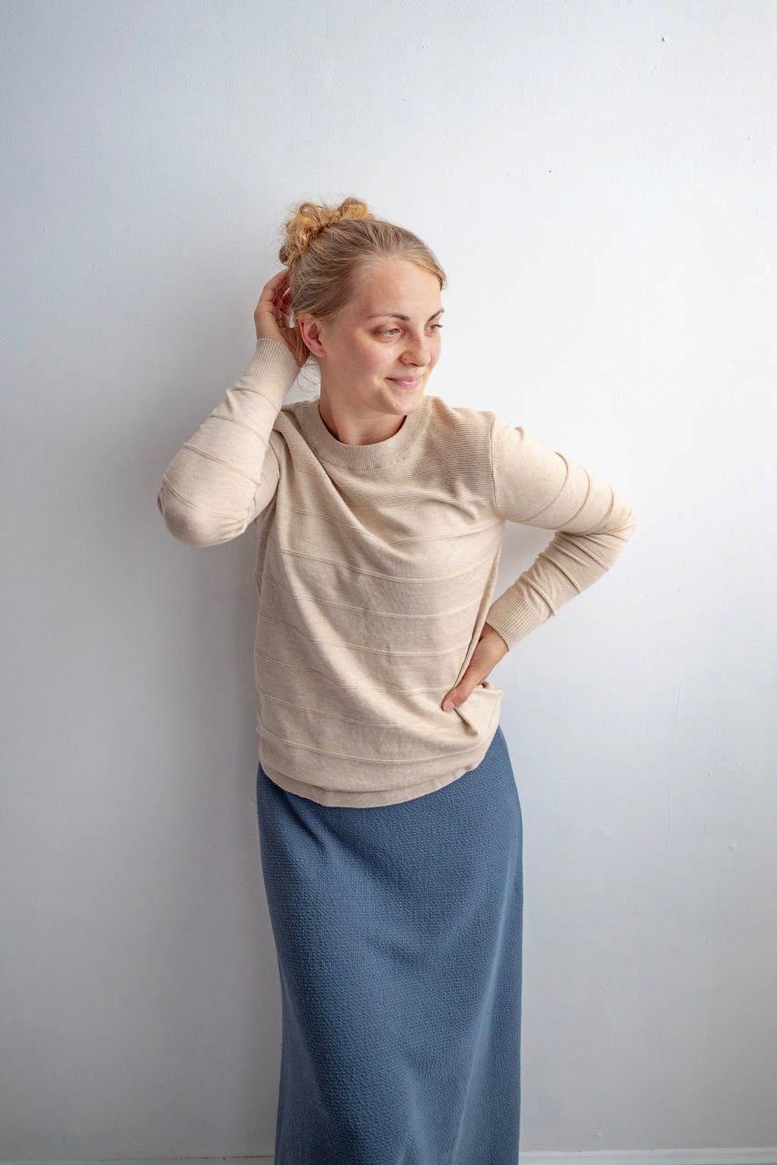 Camille Pintucked Sweater in Oatmeal