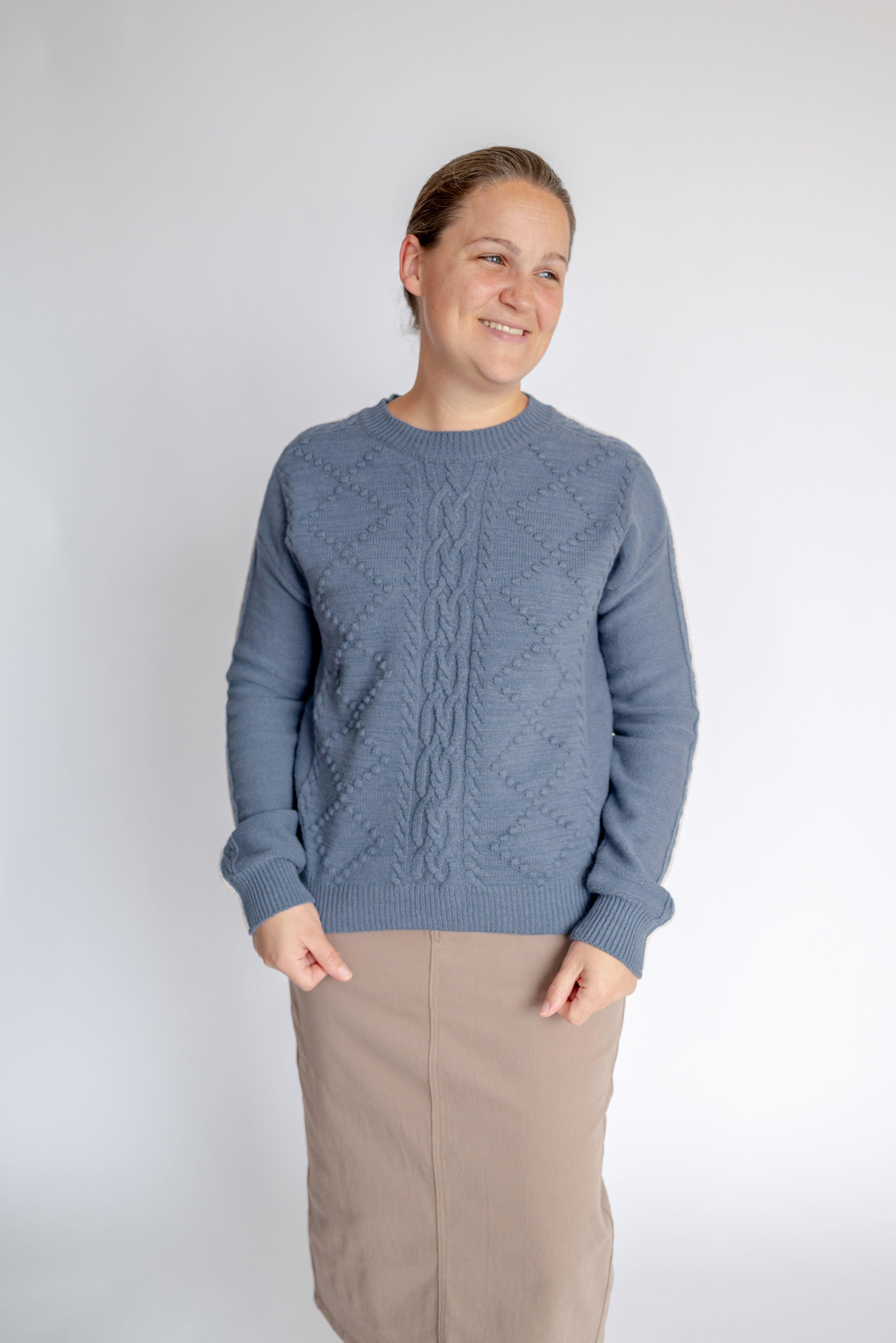 Carly Cable Knit Sweater in Denim Blue - Carly Cable Knit Sweater in Denim Blue - undefined - Salt and Honey