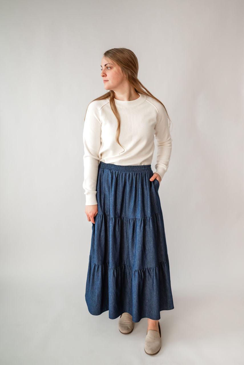 Celeste Tiered Skirt in Dark Wash - Celeste Tiered Skirt in Dark Wash - undefined - Salt and Honey