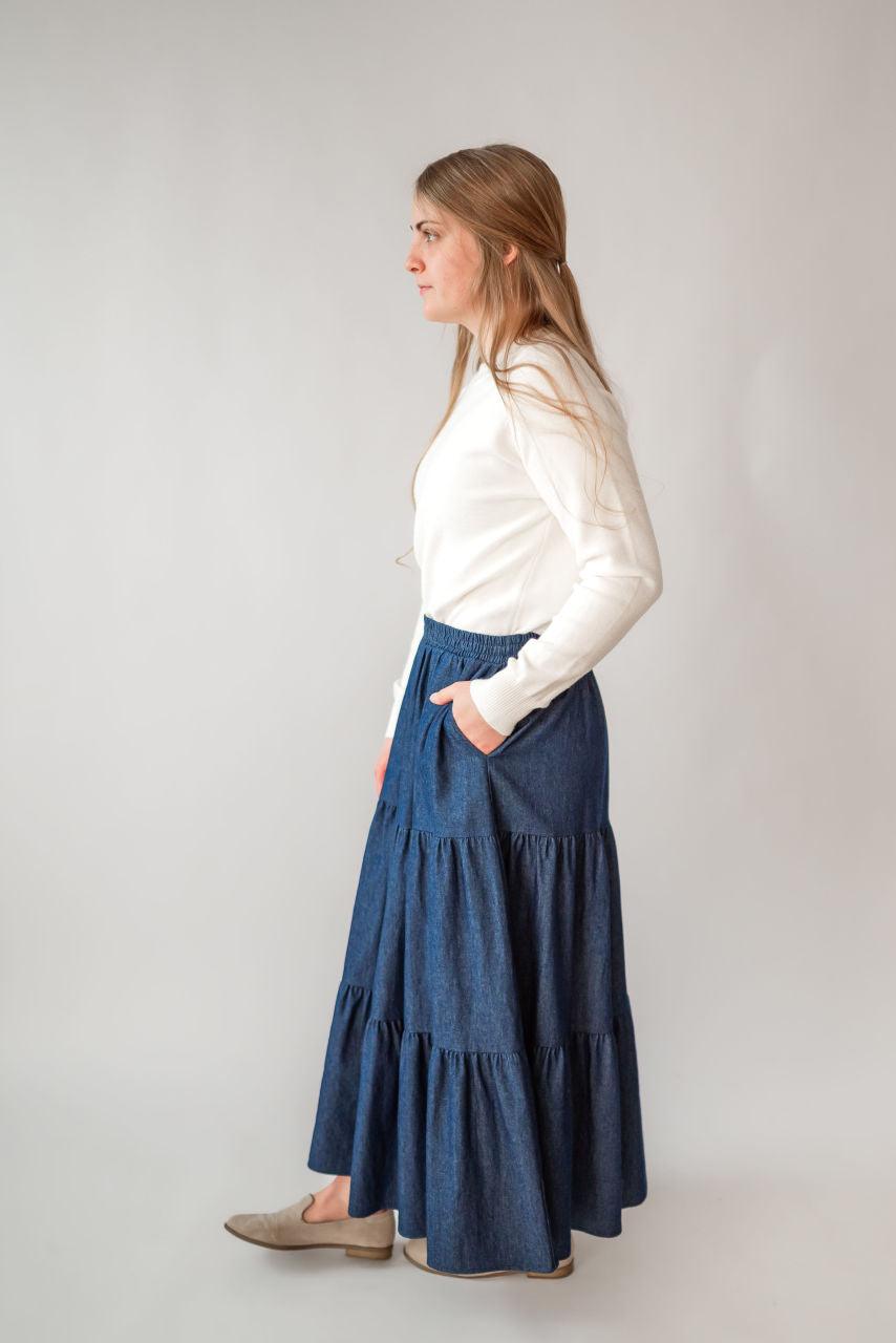 Celeste Tiered Skirt in Dark Wash - Celeste Tiered Skirt in Dark Wash - undefined - Salt and Honey