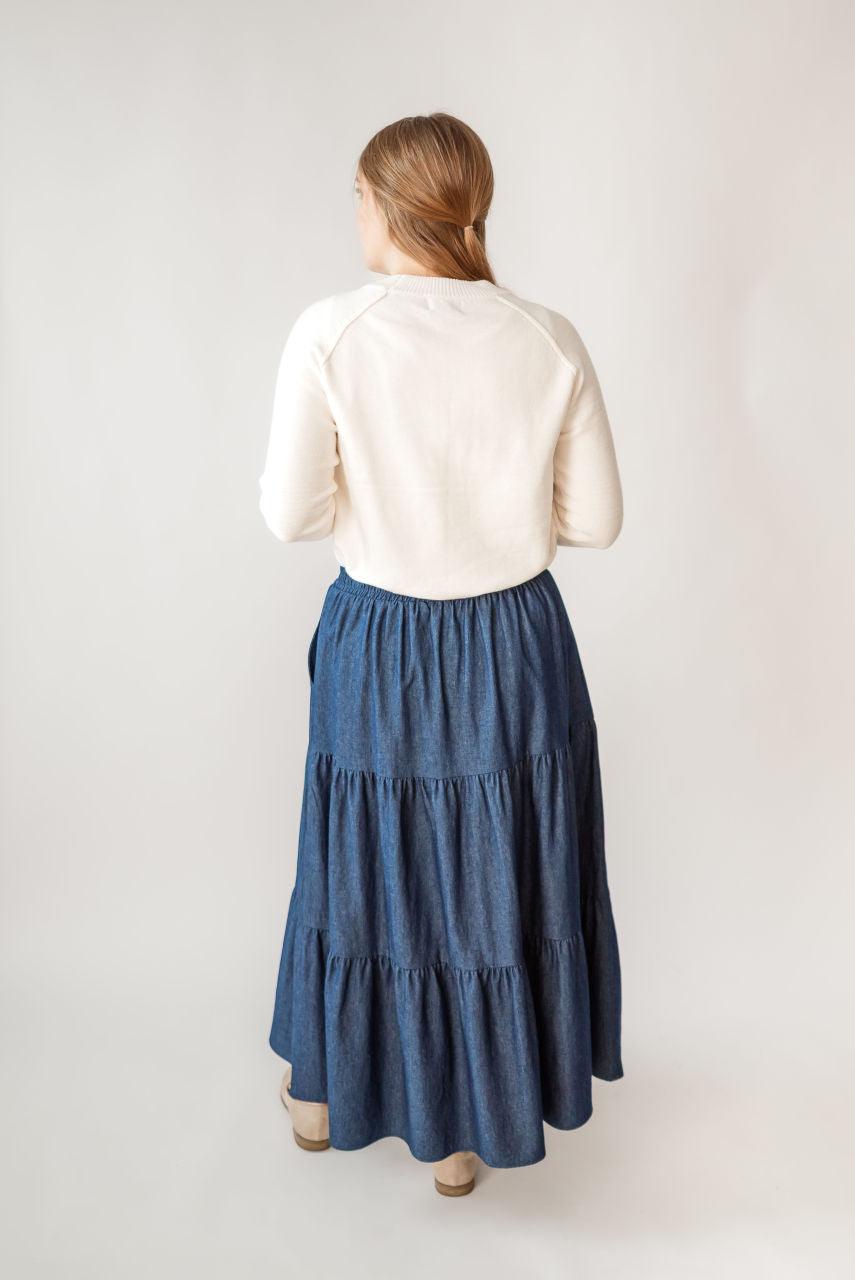 Celeste Tiered Skirt in Dark Wash - Celeste Tiered Skirt in Dark Wash - undefined - Salt and Honey