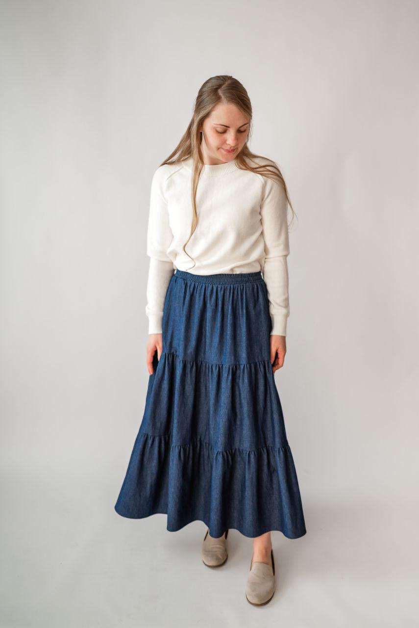 Celeste Tiered Skirt in Dark Wash - Celeste Tiered Skirt in Dark Wash - undefined - Salt and Honey