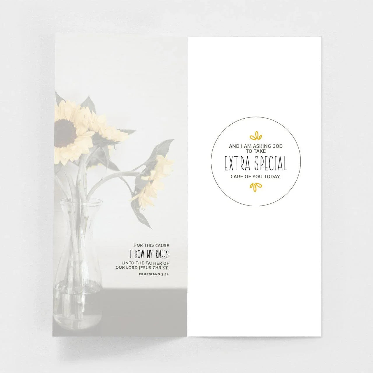 Get well card with sunflowers in vase, inspirational text, and Christian encouragement message