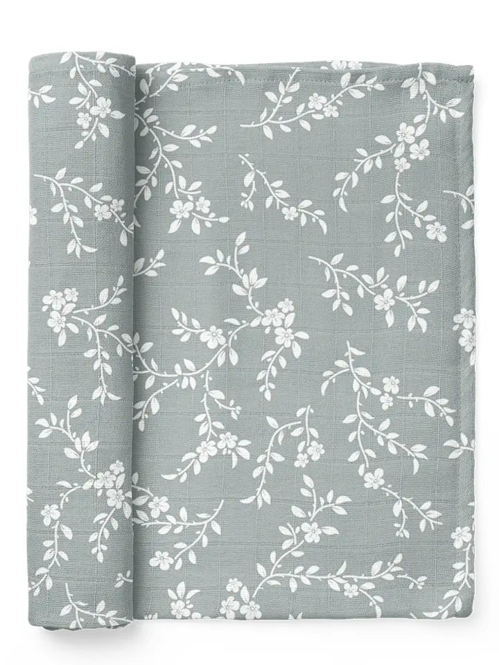 Muslin Swaddle Baby Blanket in Bloom Blue