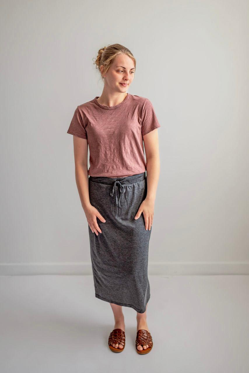 Elisa Knit Midi Skirt in Charcoal - Elisa Knit Midi Skirt in Charcoal - S - Salt and Honey