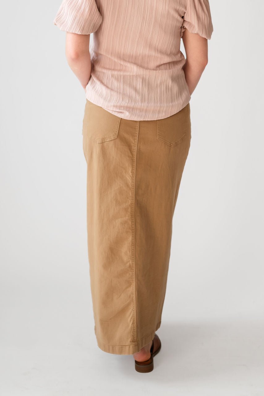 Elizabeth Maxi Skirt in Khaki Denim