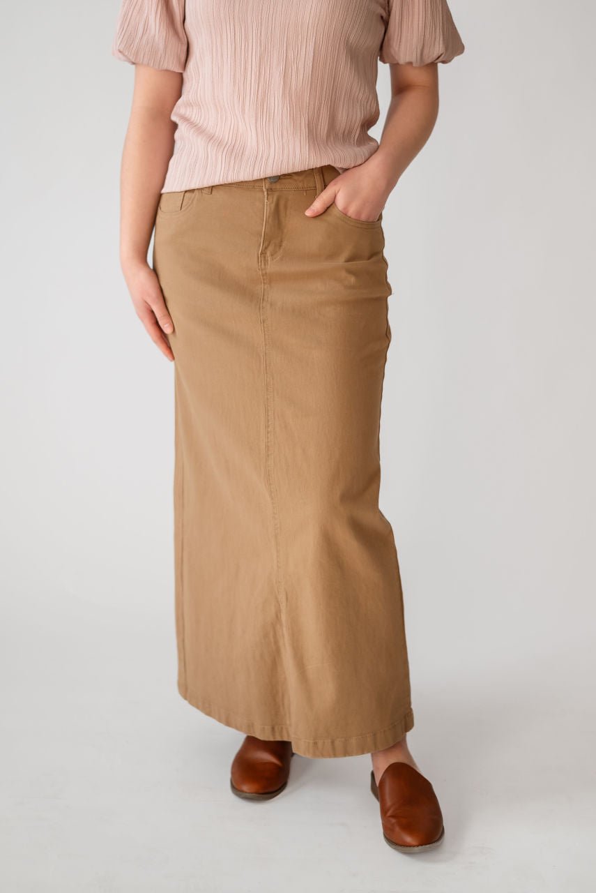 Elizabeth Maxi Skirt in Khaki Denim