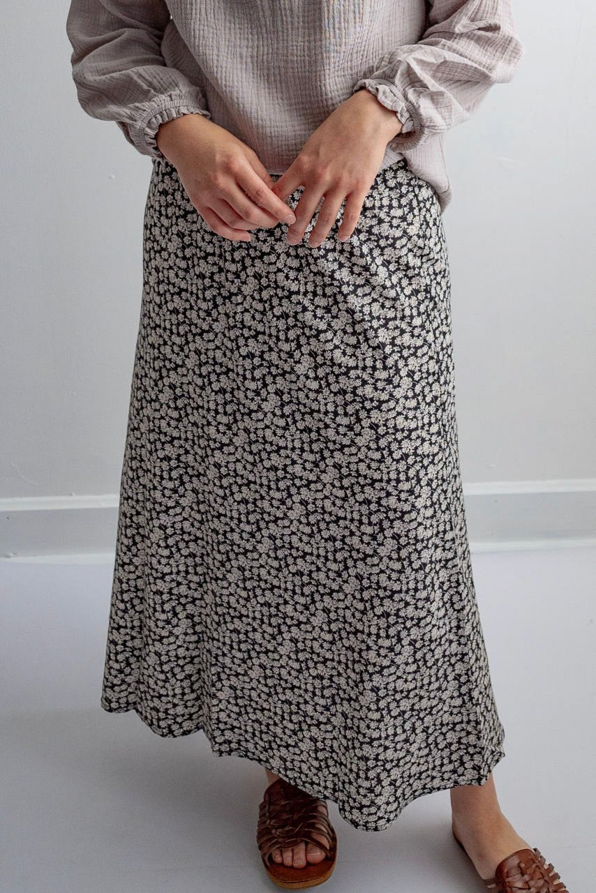 Eloise Floral Midi Skirt in Black