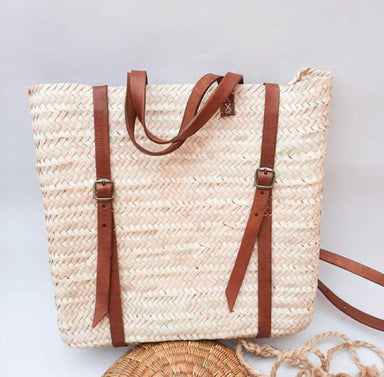 Handmade Straw Backpack | Brown Leather Strap - Handmade Straw Backpack | Brown Leather Strap - Default Title - Salt and Honey