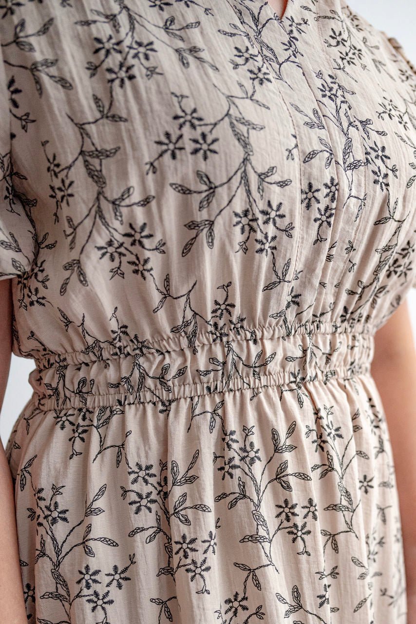 Hayes Floral Midi Dress in Taupe