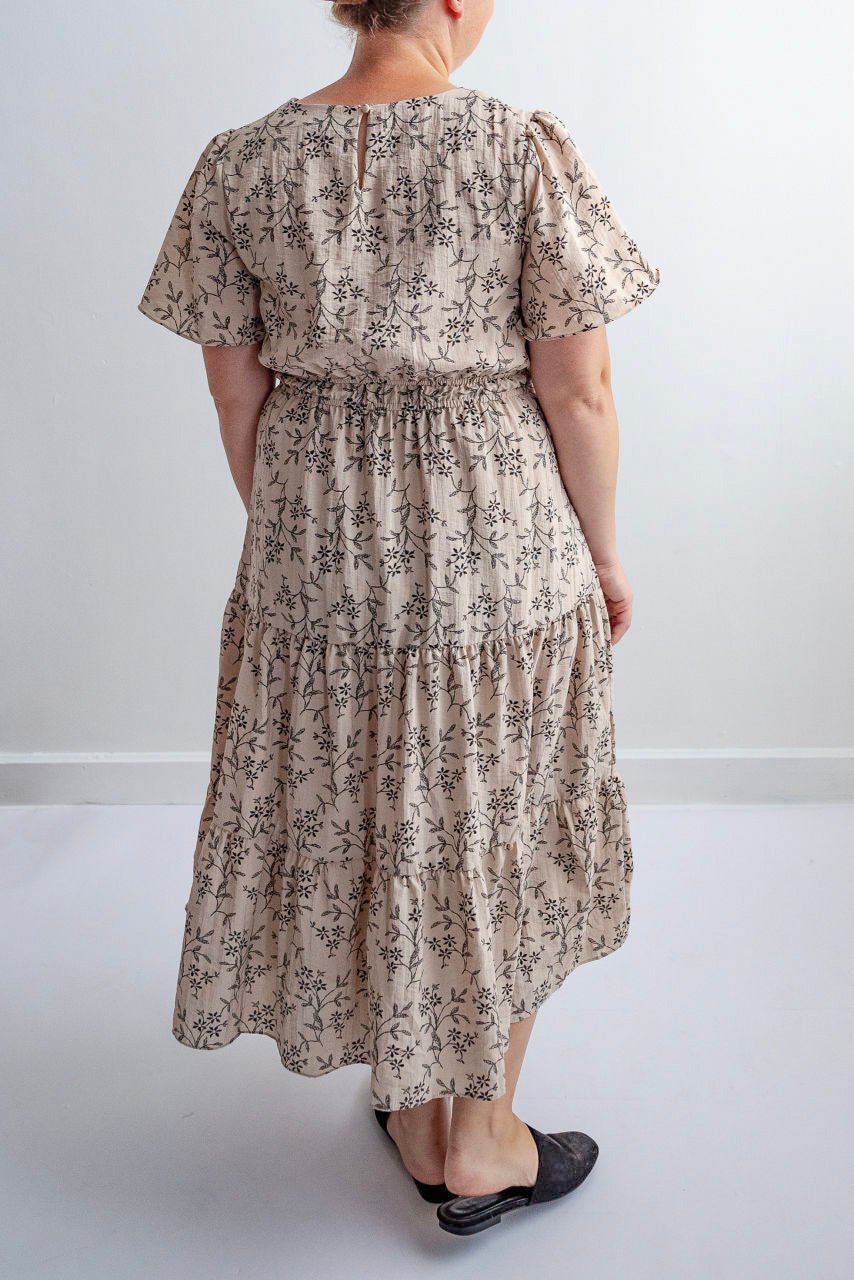 Hayes Floral Midi Dress in Taupe