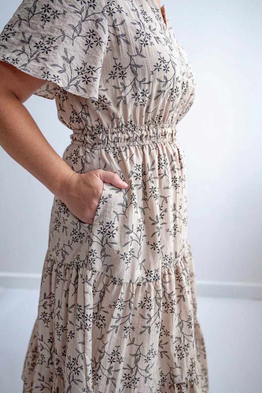 Hayes Floral Midi Dress in Taupe