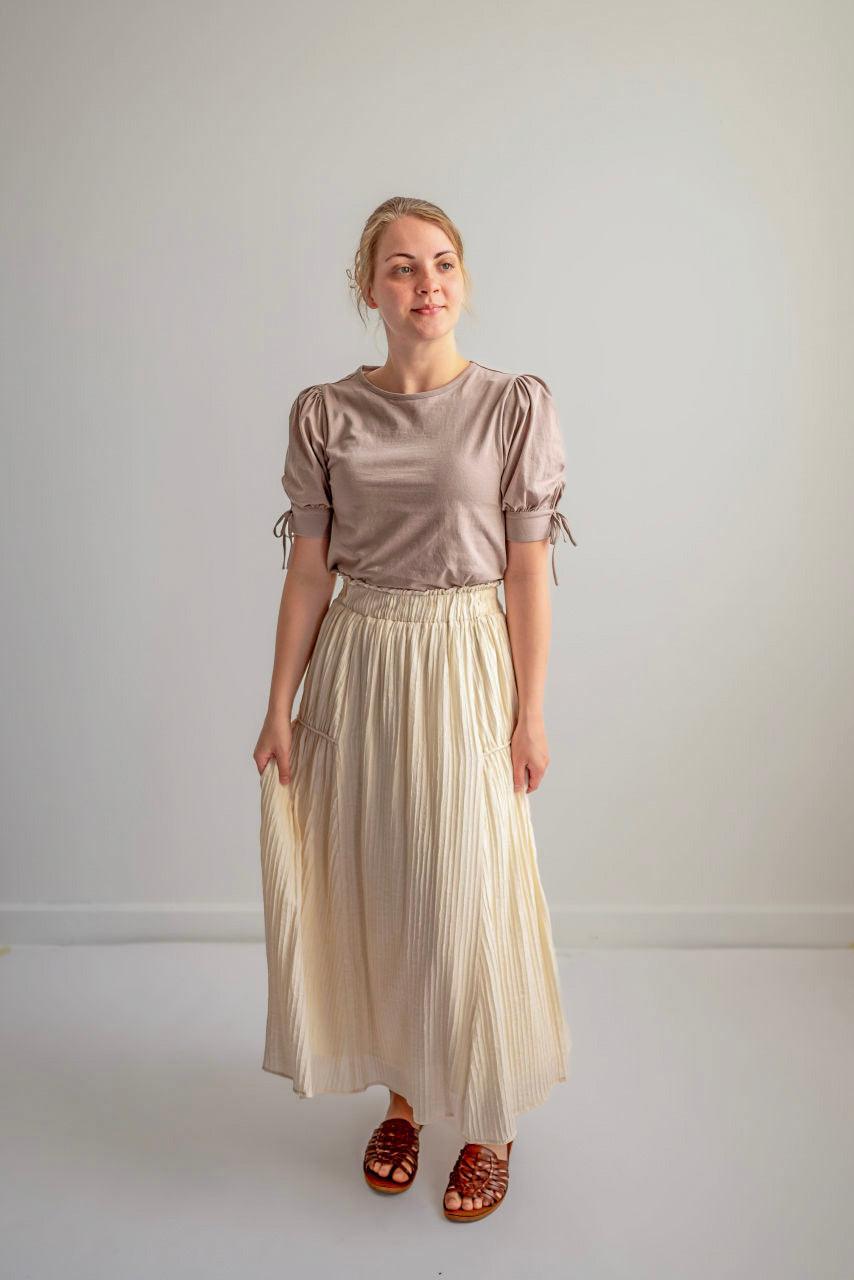 Irena Textured Midi Skirt in Cream - Irena Textured Midi Skirt in Cream - S - Salt and Honey