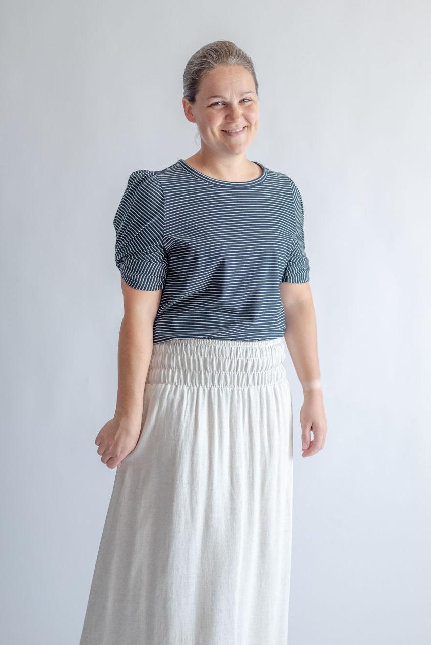Jackie Twisted Sleeve Top in Navy Stripes - Jackie Twisted Sleeve Top in Navy Stripes - undefined - Salt and Honey