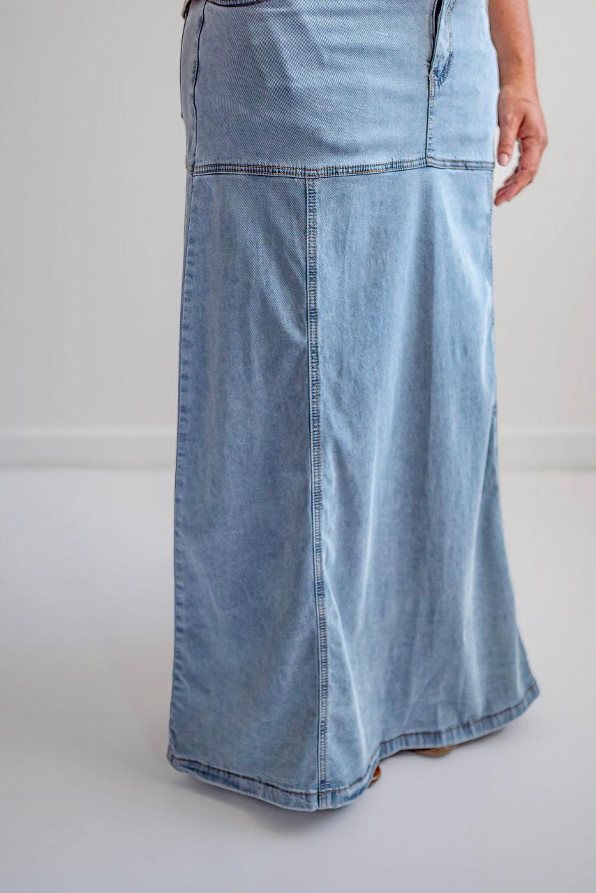 Jada Maxi Denim Skirt in Light Wash - Jada Maxi Denim Skirt in Light Wash - S - Salt and Honey