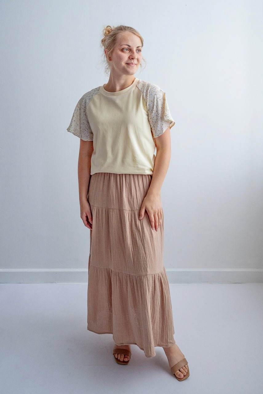 Joplin Gauze Tiered Skirt in Taupe - FINAL SALE