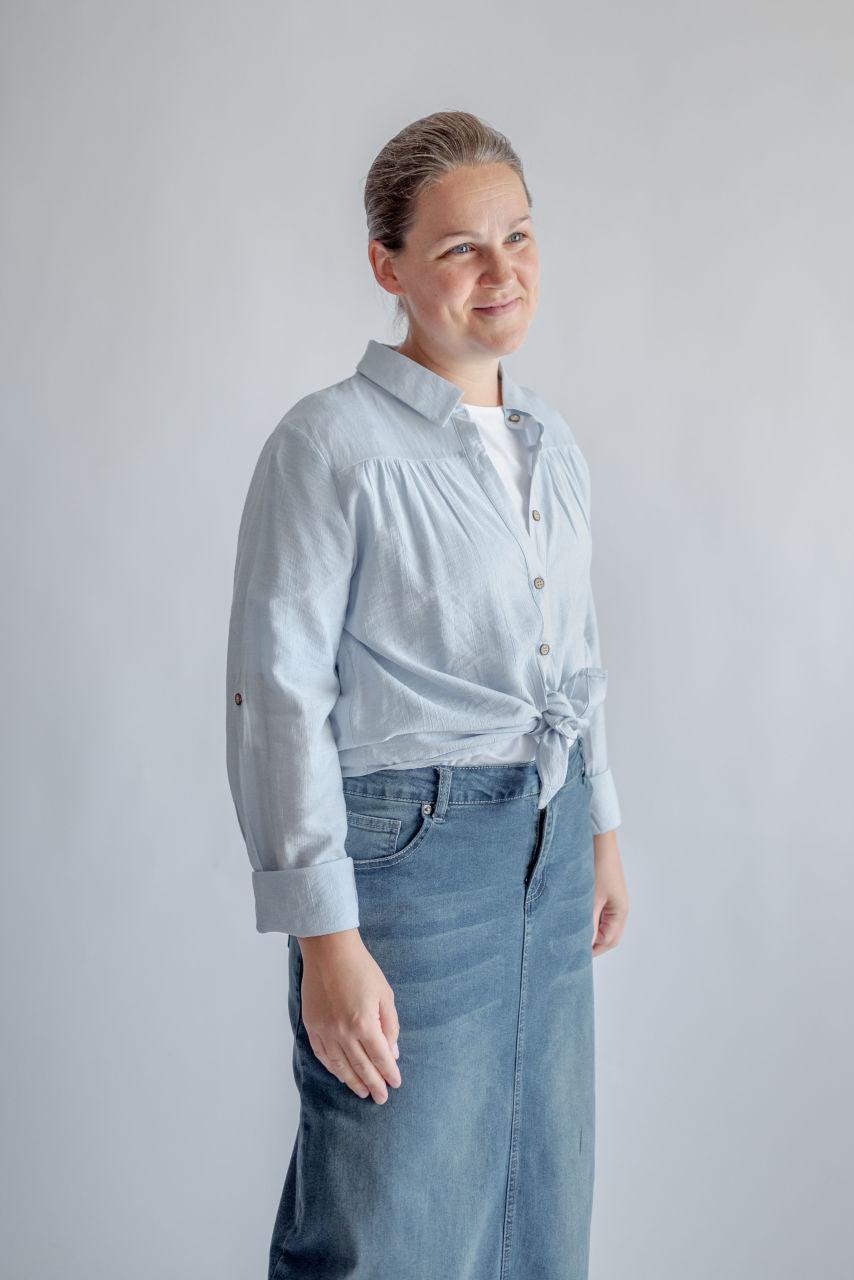 Kali Button Up Top in Blue Pinstripes - Kali Button Up Top in Blue Pinstripes - undefined - Salt and Honey