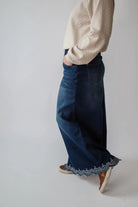 Kenzie Embroidered Dark Denim Skirt - Kenzie Embroidered Dark Denim Skirt - S - Salt and Honey