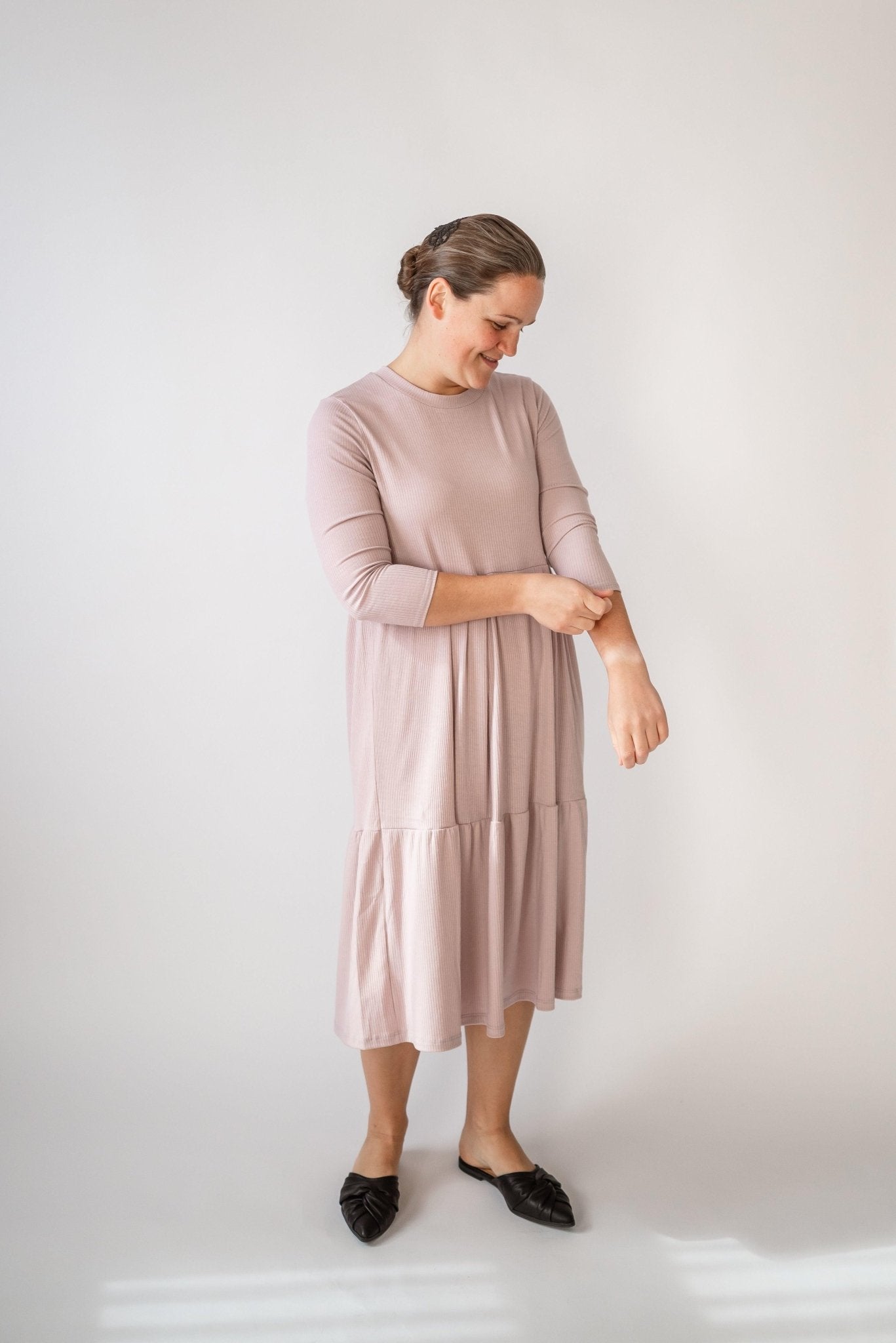 Lacy Ribbed Midi Dress in Dusty Lavender - Lacy Ribbed Midi Dress in Dusty Lavender - undefined - Salt and Honey