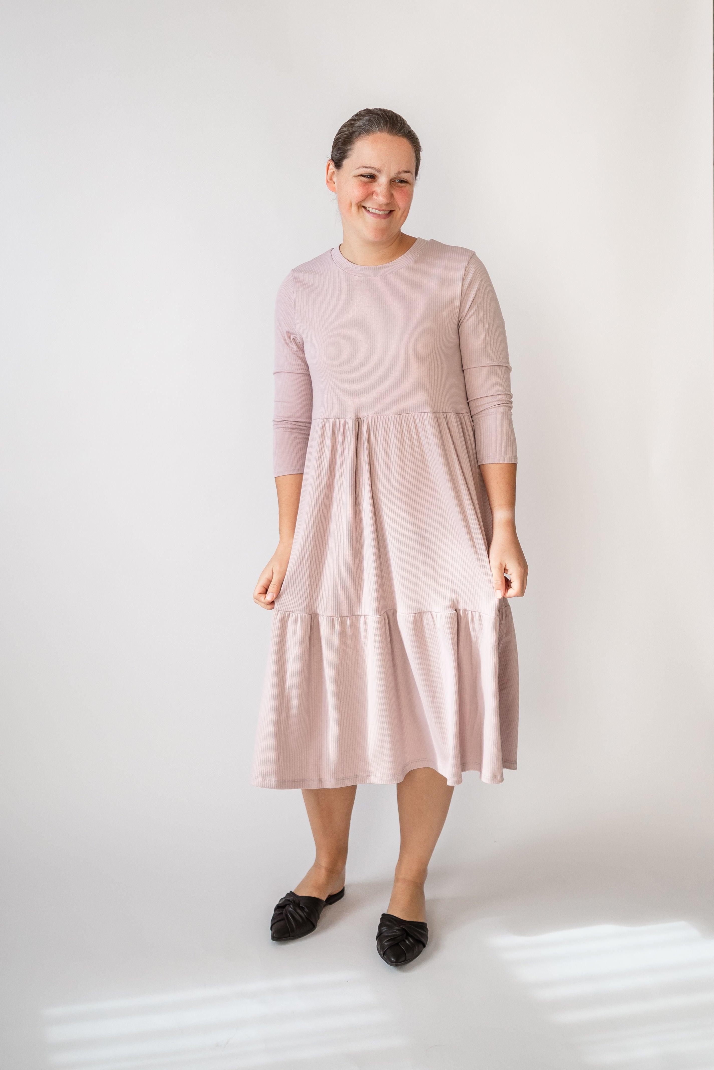 Lacy Ribbed Midi Dress in Dusty Lavender - Lacy Ribbed Midi Dress in Dusty Lavender - undefined - Salt and Honey
