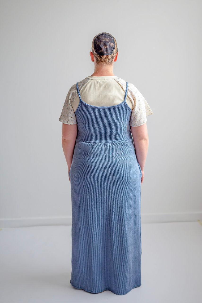Leanna Ribbed Maxi Dress in Denim Blue - Leanna Ribbed Maxi Dress in Denim Blue - S - Salt and Honey