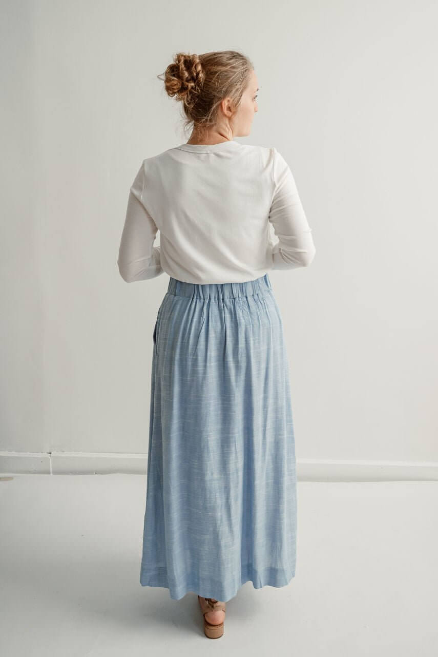 Leighton Linen Wrap Maxi Skirt in Light Blue - FINAL SALE