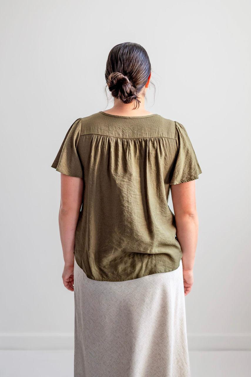 Lennox Gather Detail Top in Olive - Lennox Gather Detail Top in Olive - S - Salt and Honey