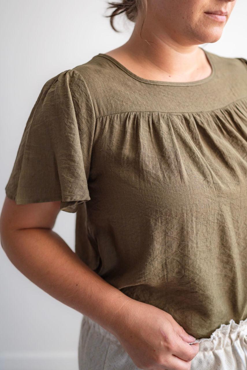 Lennox Gather Detail Top in Olive - Lennox Gather Detail Top in Olive - S - Salt and Honey