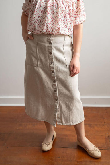 Olivet Cotton Midi Skirt in Light Khaki - Olivet Cotton Midi Skirt in Light Khaki - S - Salt and Honey