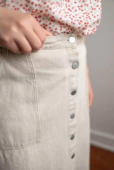 Olivet Cotton Midi Skirt in Light Khaki - Olivet Cotton Midi Skirt in Light Khaki - S - Salt and Honey