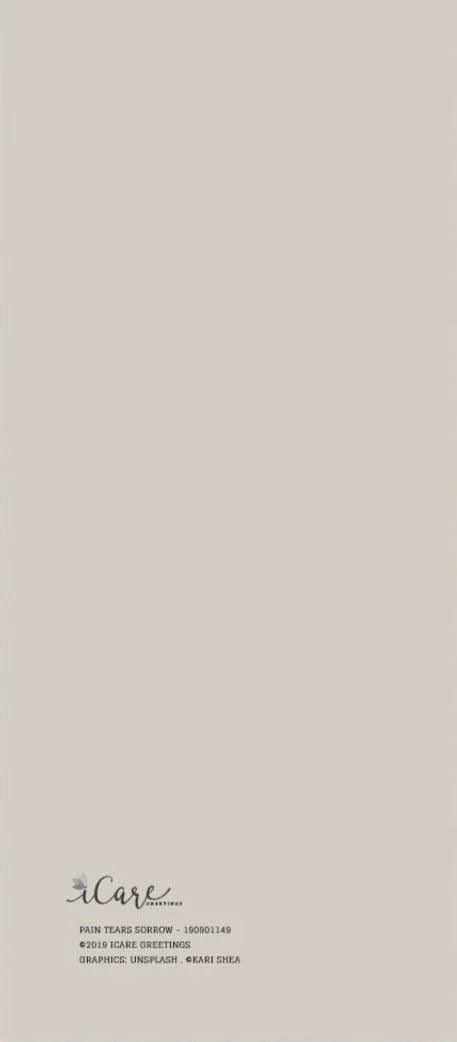 Minimalist sympathy greeting card with iCare branding on a solid beige background